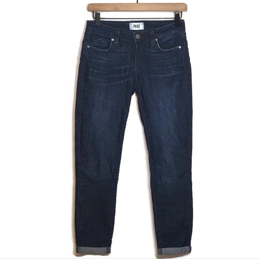 PAIGE Kylie Crop Cuffed Ankle Low Rise Cotton Stretch Blue Denim Jean Size 25 - Picture 2 of 15
